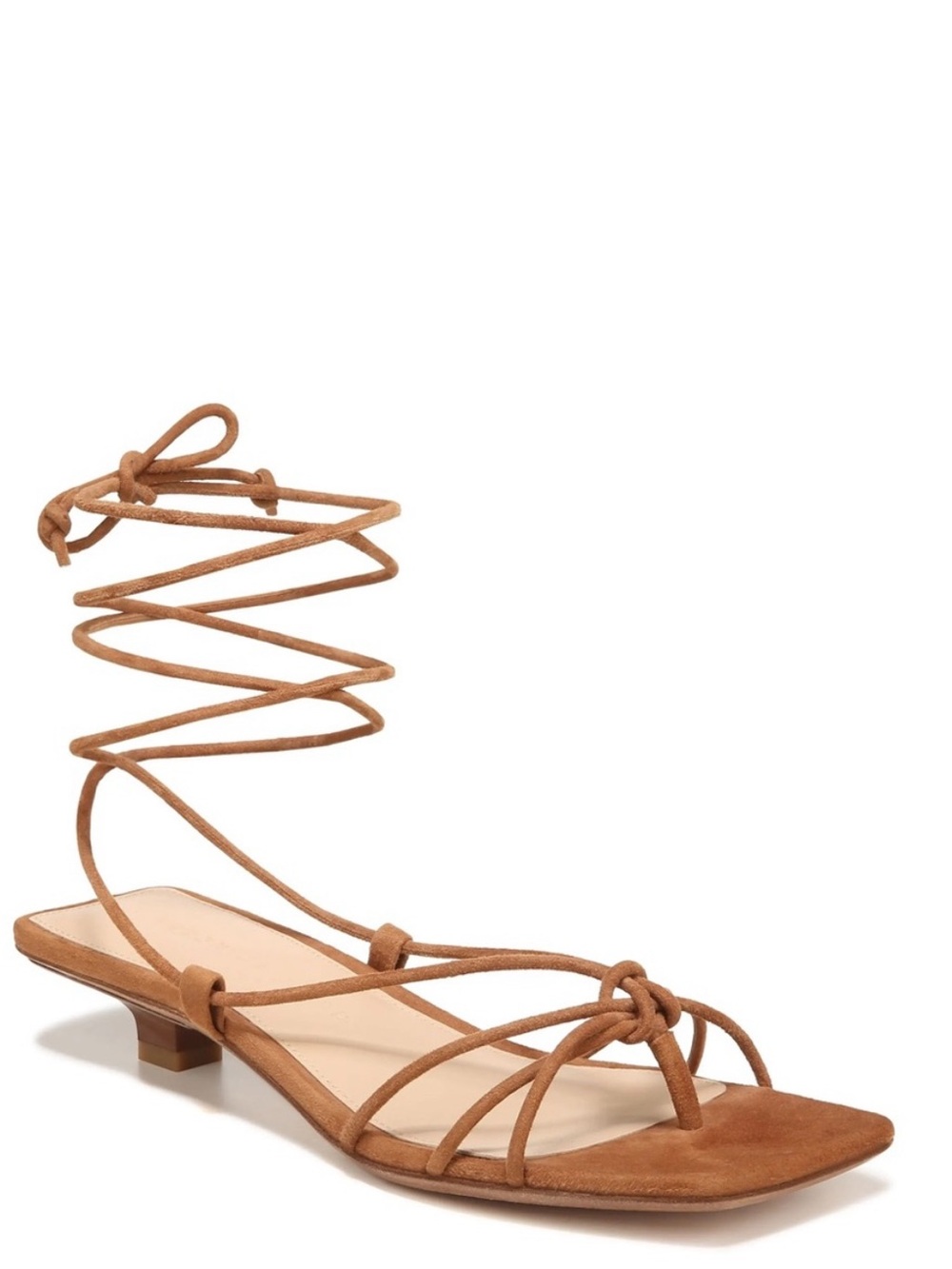 Veronica Beard Tan Suede Lace-Up Square-Toe Sandals